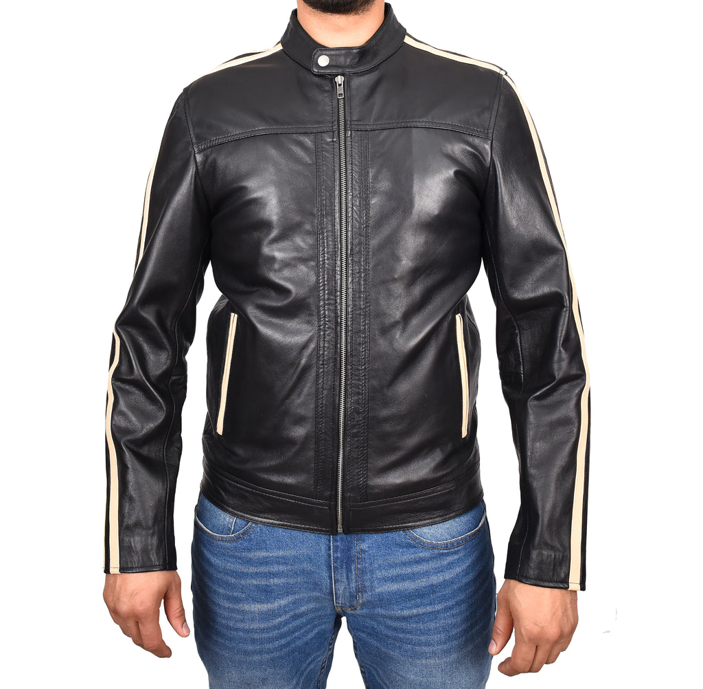 DR151 Men's Casual Biker Leather Jacket Black 1