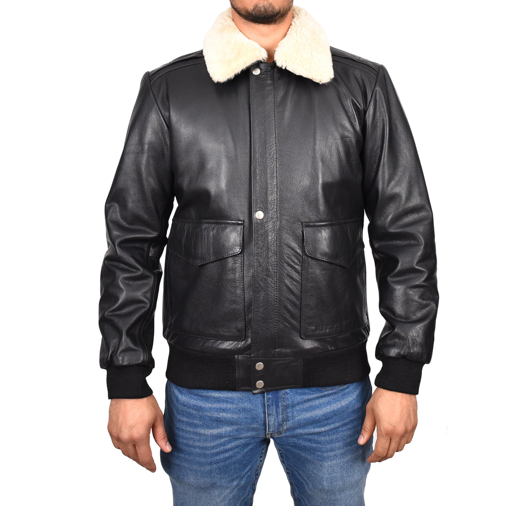 DR140 Men's Classic Leather Pilot Jacket Black 1