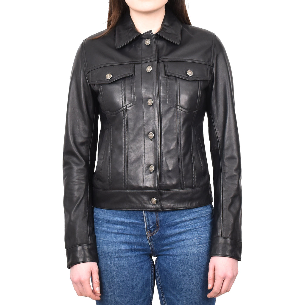 DR213 Women's Retro Classic Levi Style Leather Jacket Black 1