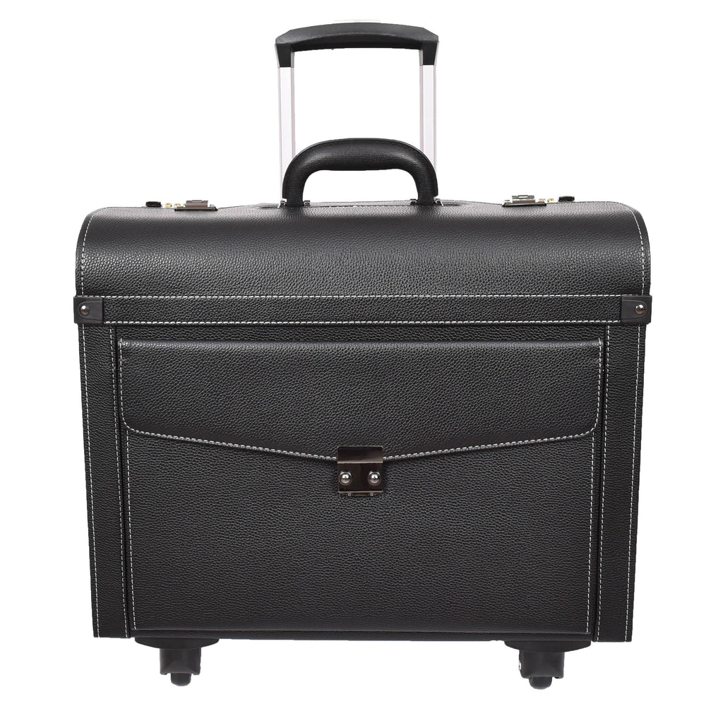 DR695 Four Wheel Pilot Case Faux Leather Cabin Bag Black-1