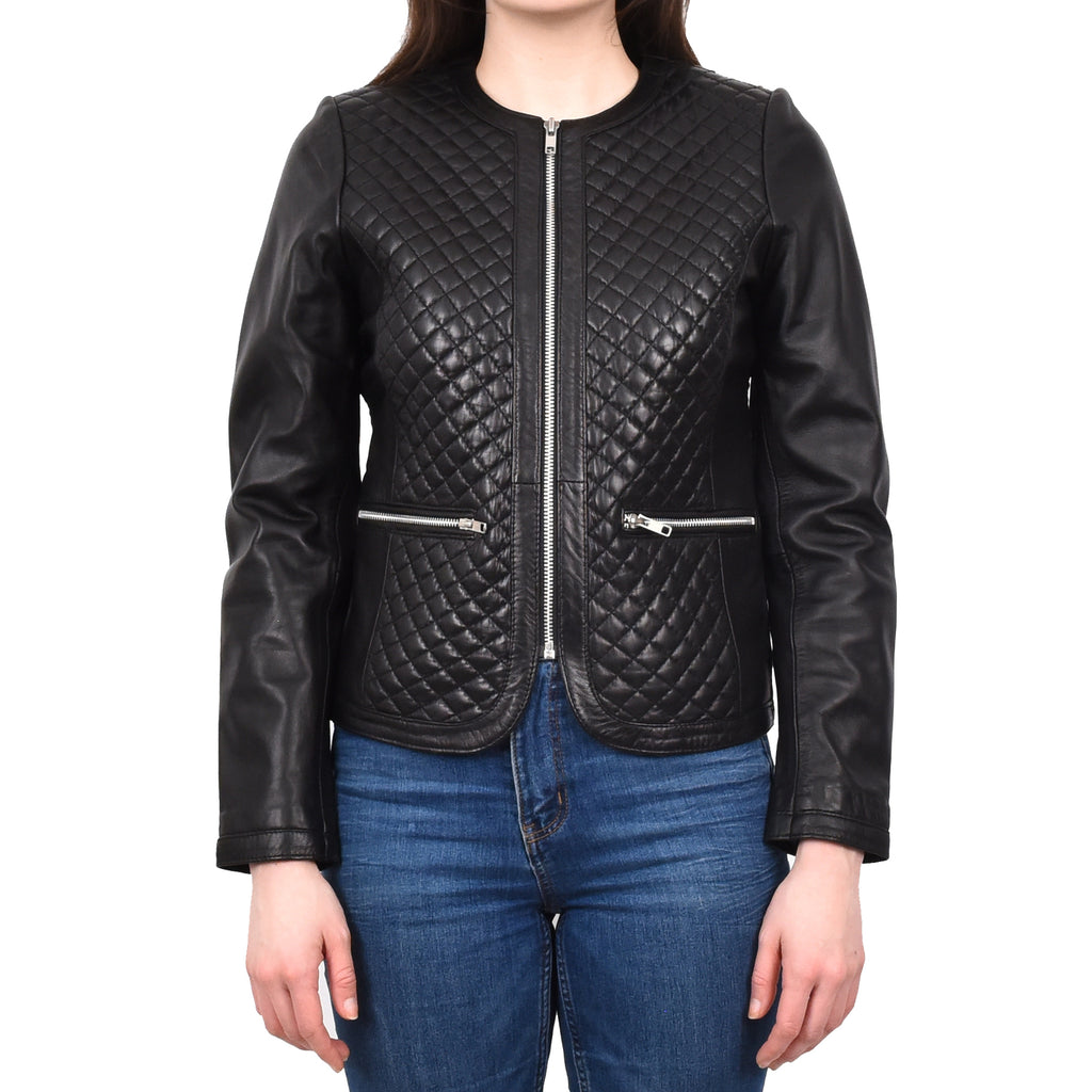 DR209 Smart Quilted Biker Style Jacket Black 1