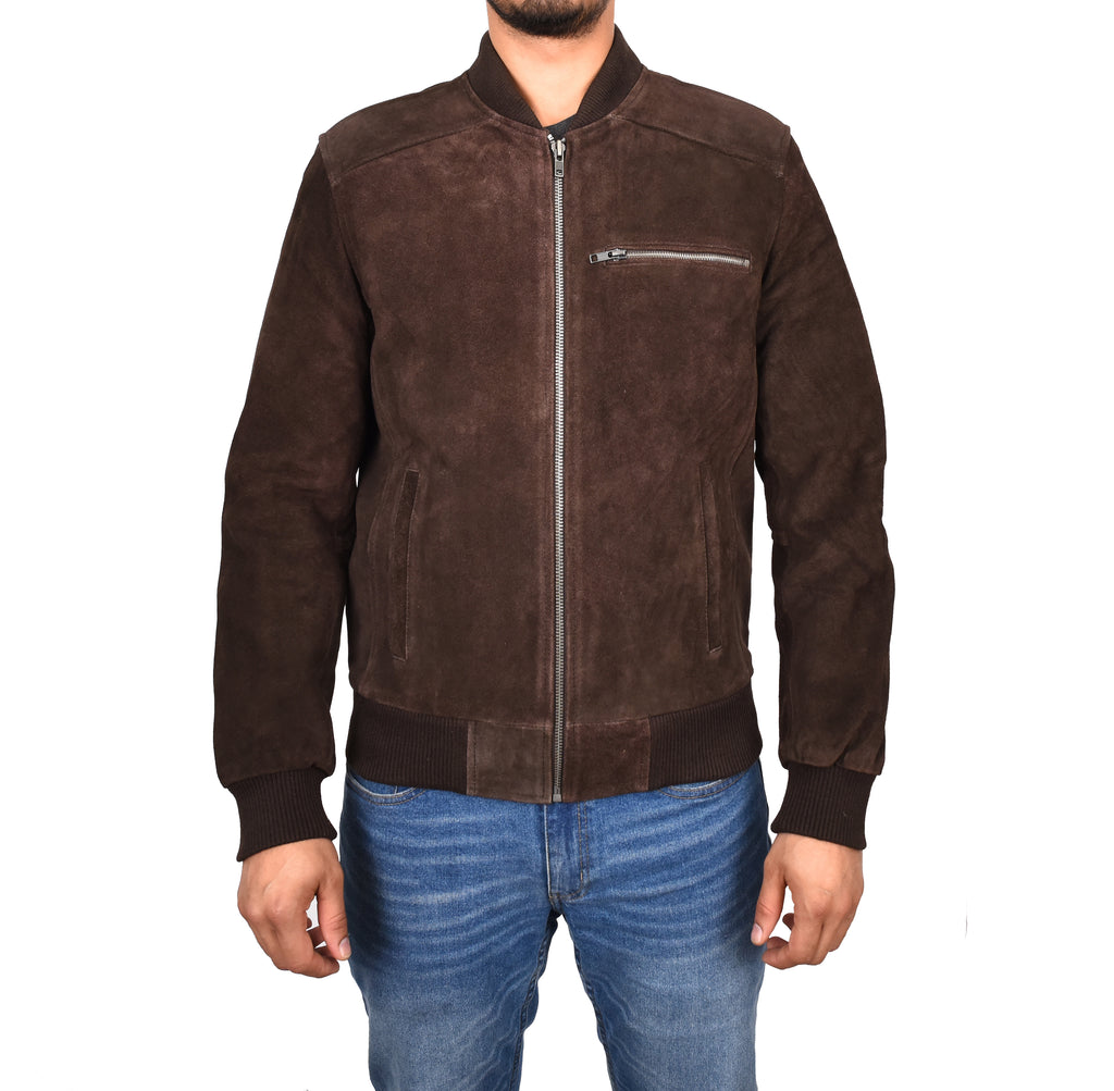 DR120 Men's Suede Leather bomber Jacket Brown 1