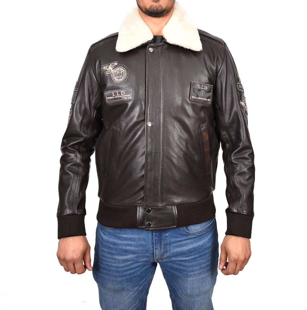 DR106 Men's Classic Leather Bomber Jacket Brown 1