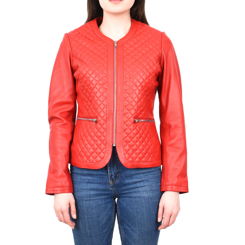 DR209 Smart Quilted Biker Style Jacket Red 1