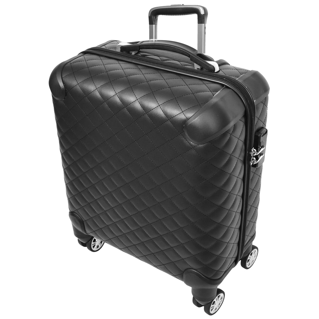 DR697 Four Wheel Pilot Case Quilted Lightweight Cabin Bag Black-2
