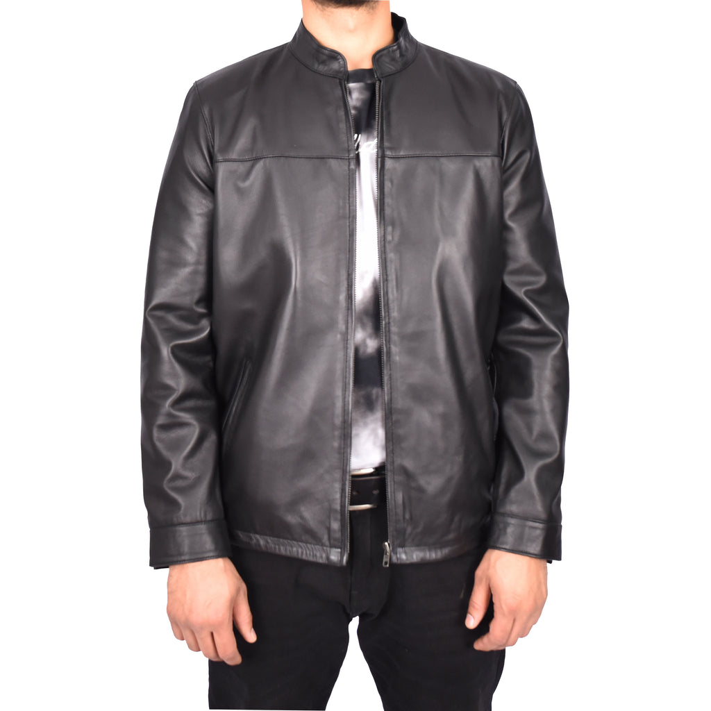 Men's Nappa Leather Classic Biker Jacket Black Eggert-1