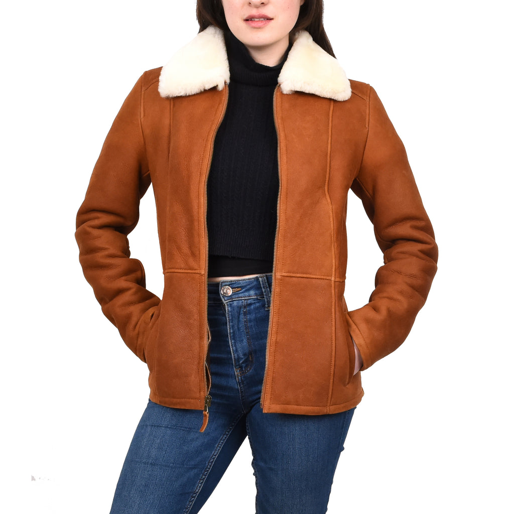 DR255 Women's Real Sheepskin Jacket Whiskey 1