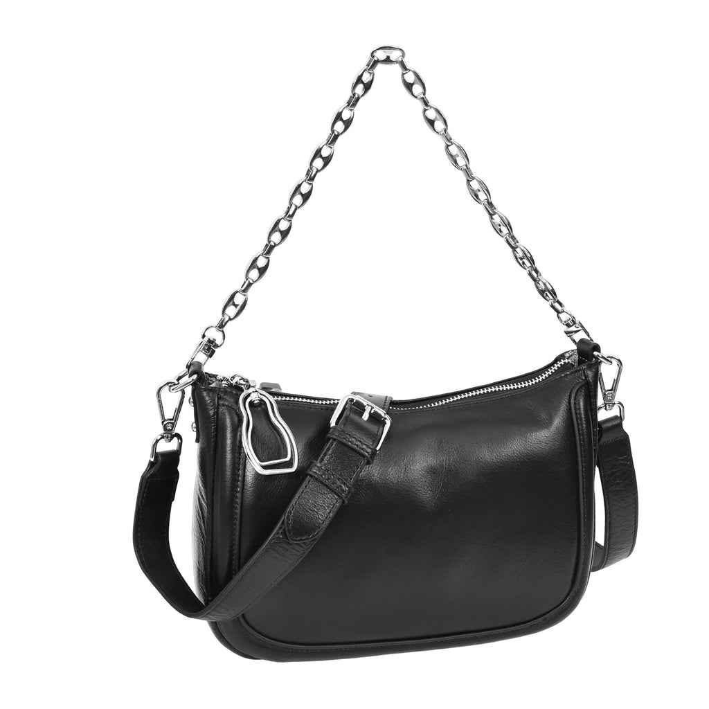 Blingstrap Women Leather Cross-Body Strap Handbag Black-1