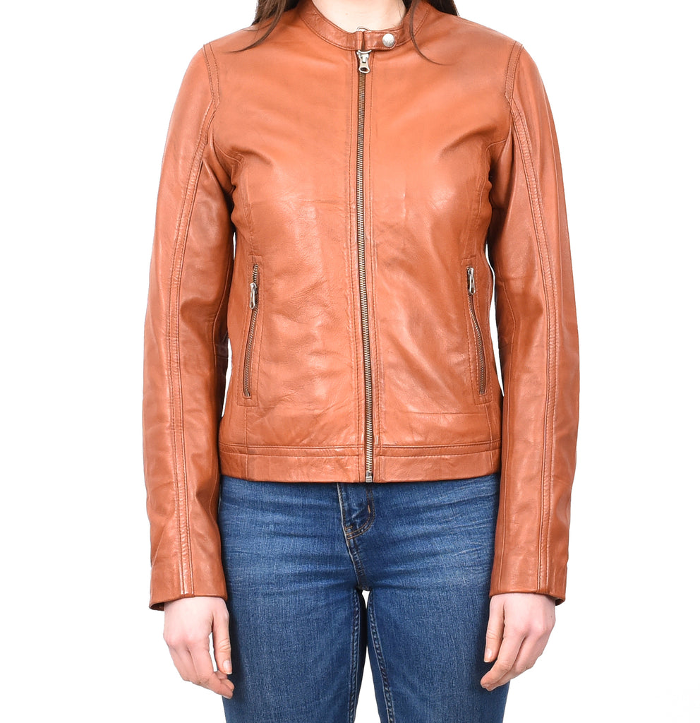 DR247 Women's Soft Leather Biker Style Jacket Timber 1