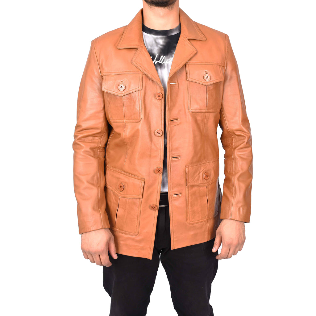 Men's Classic Safari Genuine Leather Jacket Tan Kaspar-1