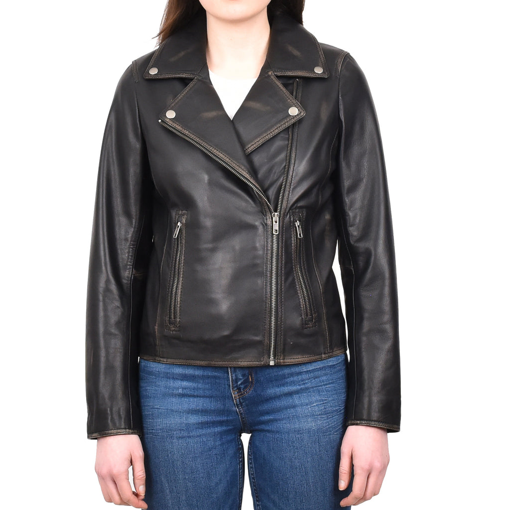 DR216 Women's Casual Smart Biker Leather Jacket Rub off 1