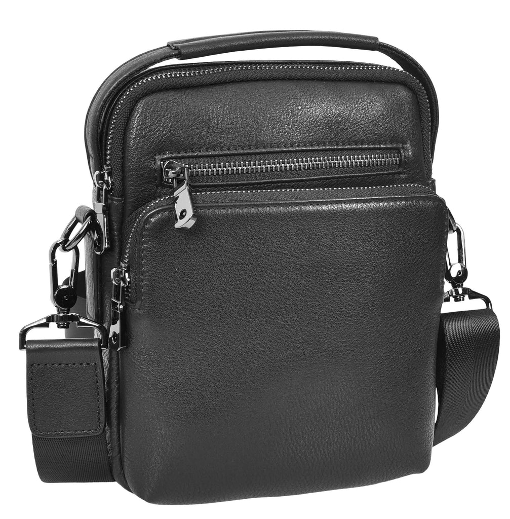 Bodymate Men's Small Leather Cross-Body Organiser Bag Black-1