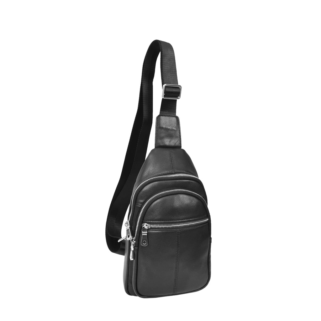 Explora Real Leather Cross-Body Travel Chest Bag Black-1