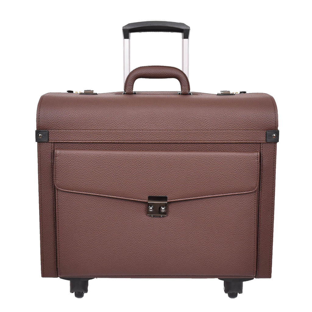 DR695 Four Wheel Pilot Case Faux Leather Cabin Bag Brown-1