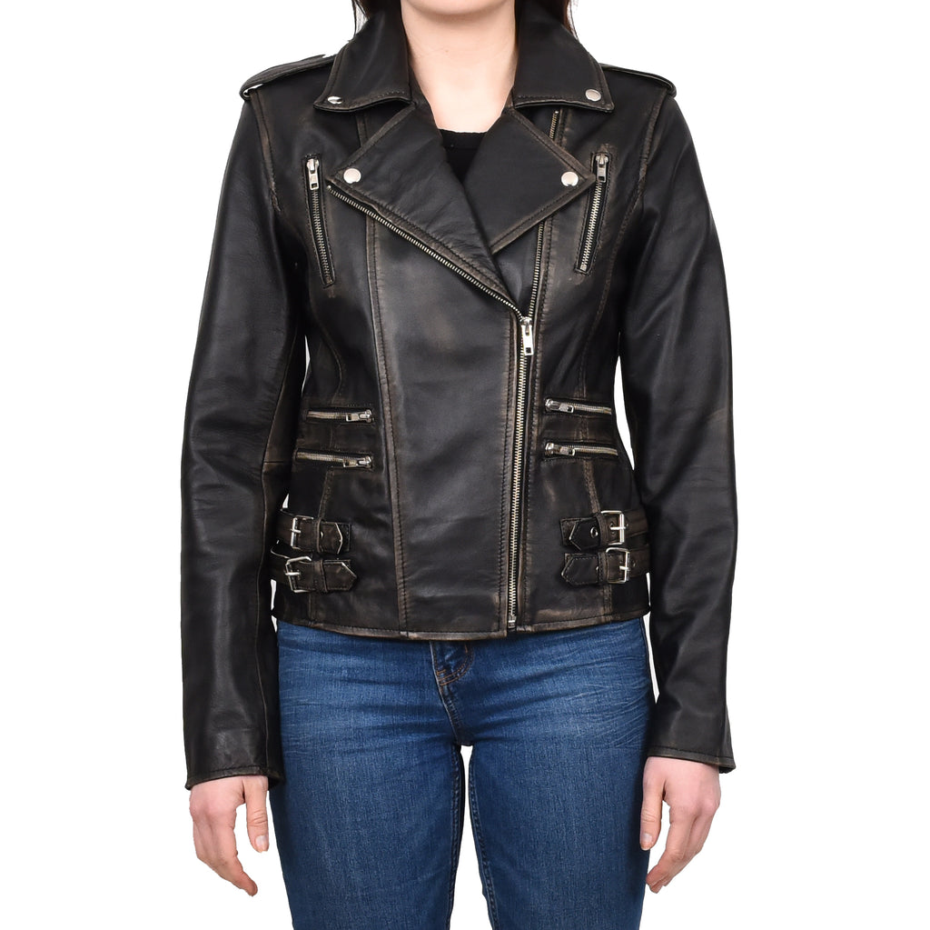 DR195 Women’s Trendy Biker Leather Jacket Rub off 1