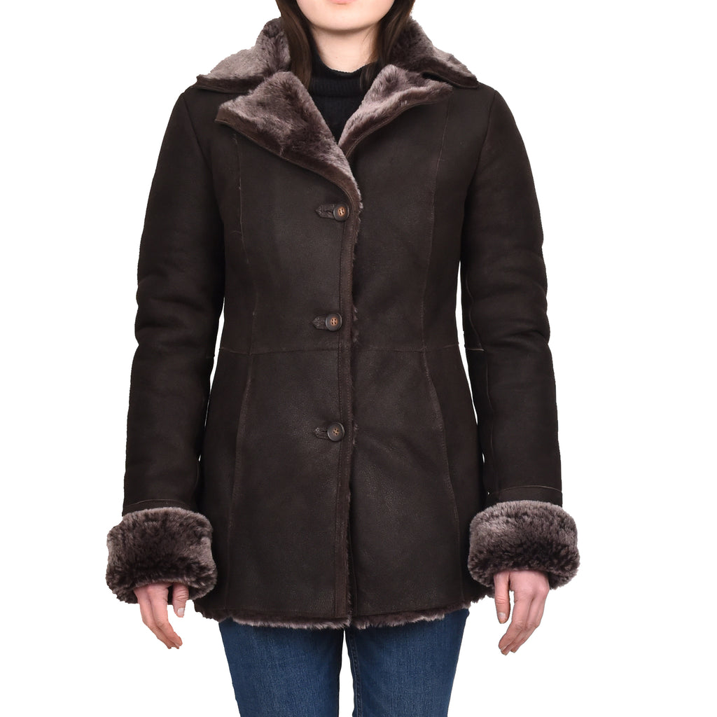 DR243 Women's Real Sheepskin Brown Brisa Jacket 1