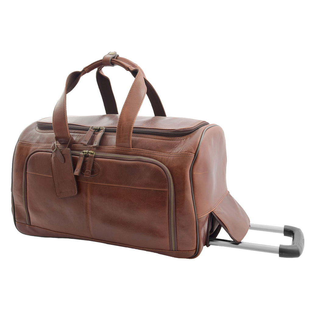 DR294 Real Leather Wheeled Holdall Duffle Bag Brown 1