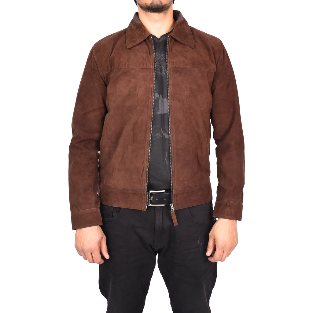 Men's Suede Leather Jacket Classic Style Brown Goran-1