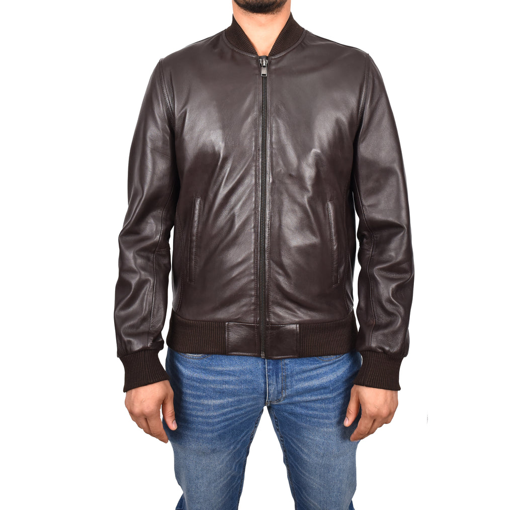 DR177 Men's Leather Bomber Jacket Brown 1