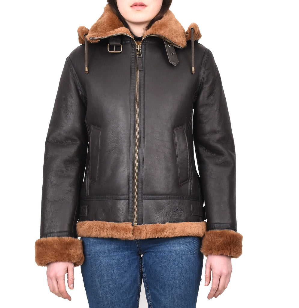 DR248 Women's Real Sheepskin Winter Warm Jacket Ginger 1