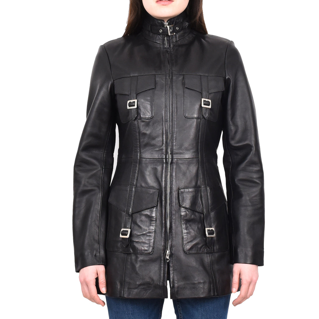 DR566 Women's Leather Jacket With Dual Zip Fastening Black 1