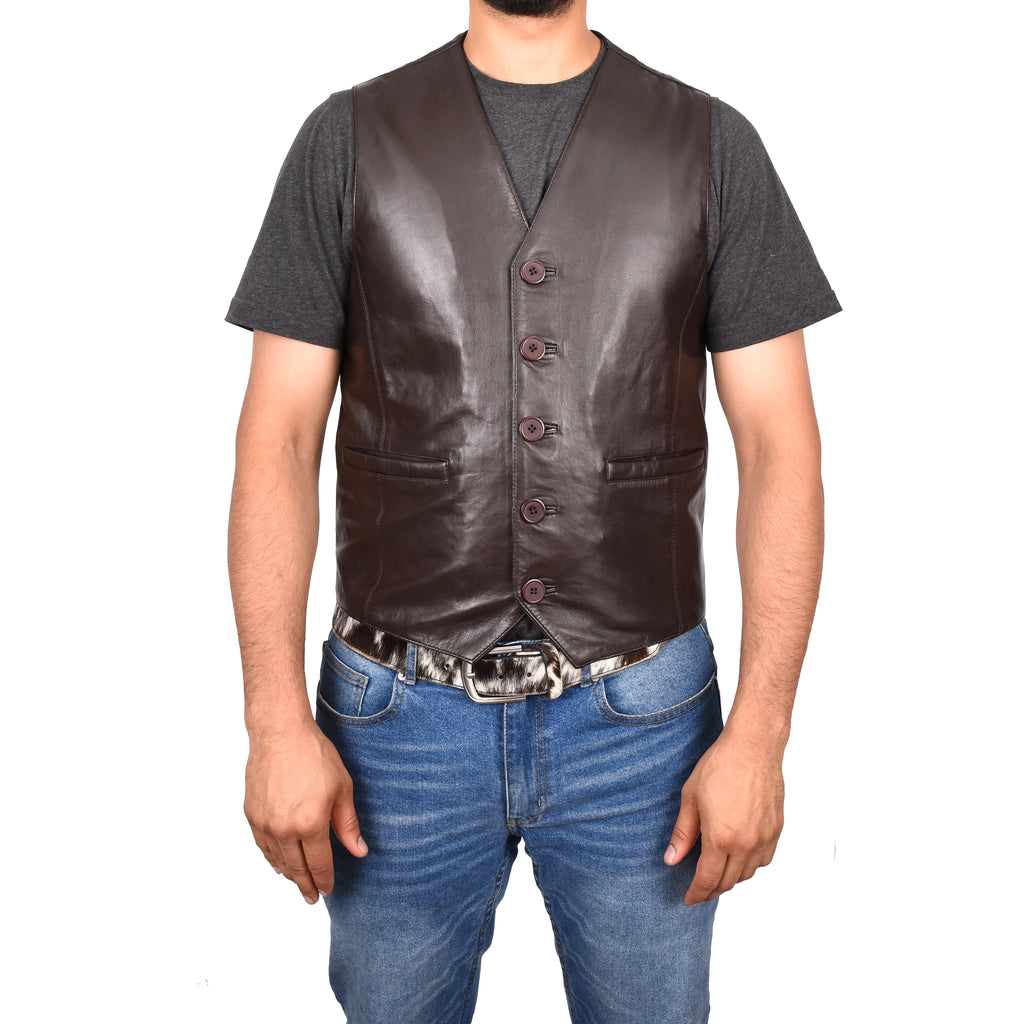 DR135 Men's Classic Waistcoat Leather Brown 1