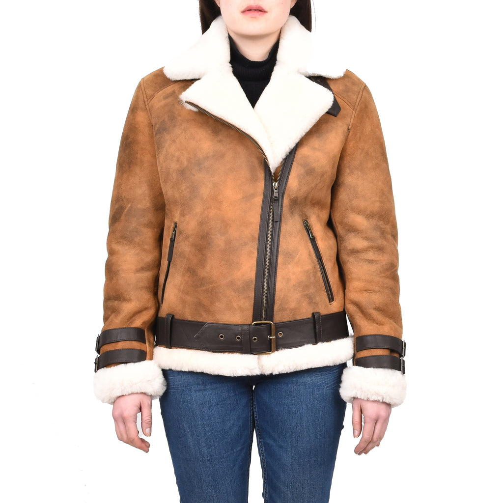 DR251 Women's Sheepskin Italian Classic Look Leather Jacket Brown 1