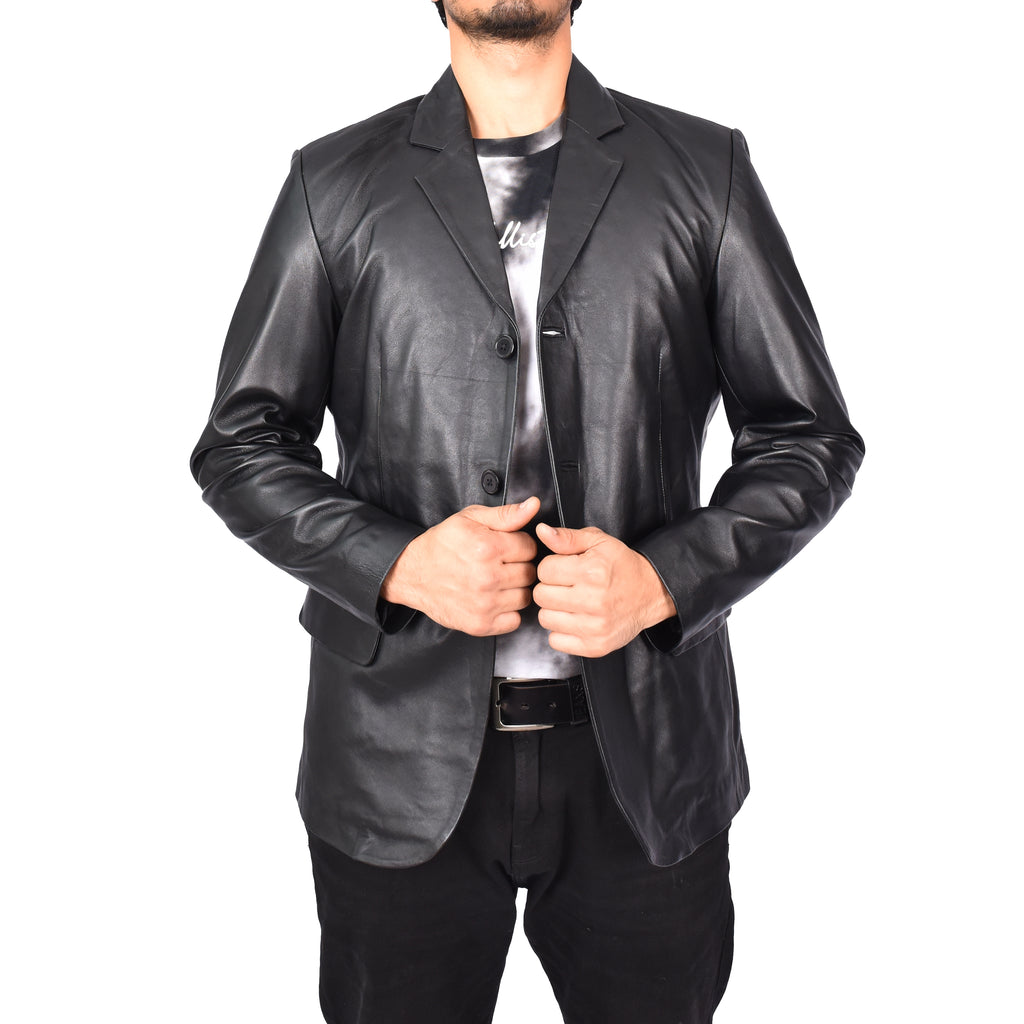 Gents Real Lambskin Leather Jacket Men's Blazer Coat Black Gjorn-1