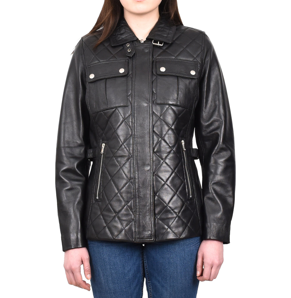 DR565 Women's Quilted Modern Leather Jacket Black 1