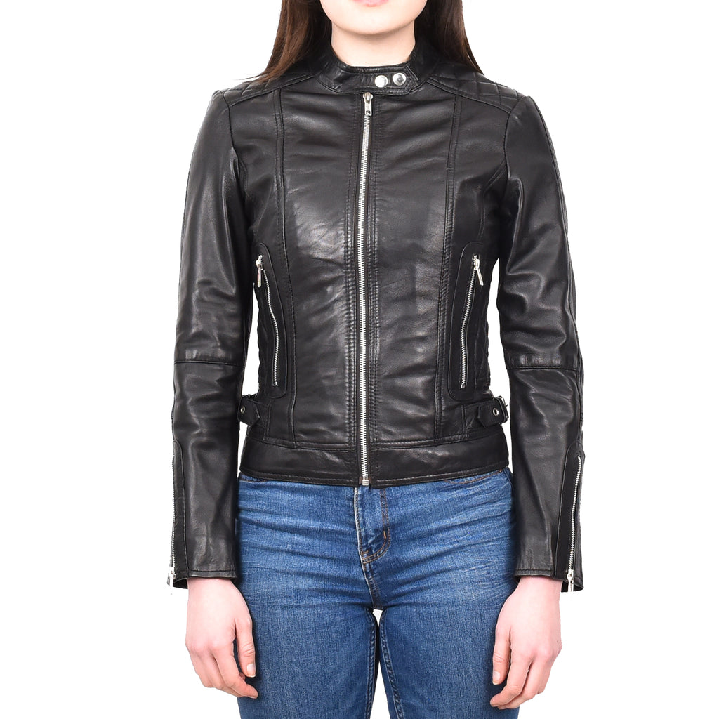 DR234 Women's Fitted Smart Leather Jacket Black 1