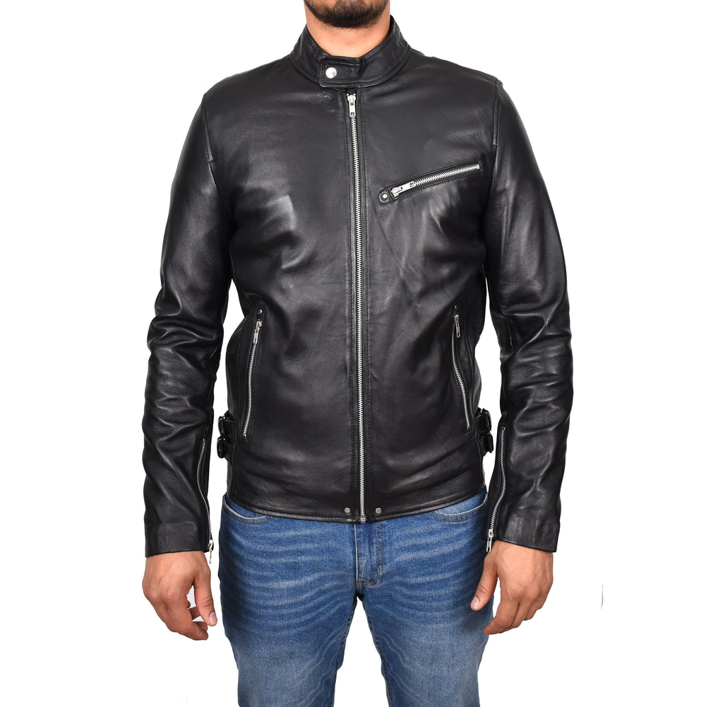 DR141 Men's Biker Sheep Leather Jacket Black 1