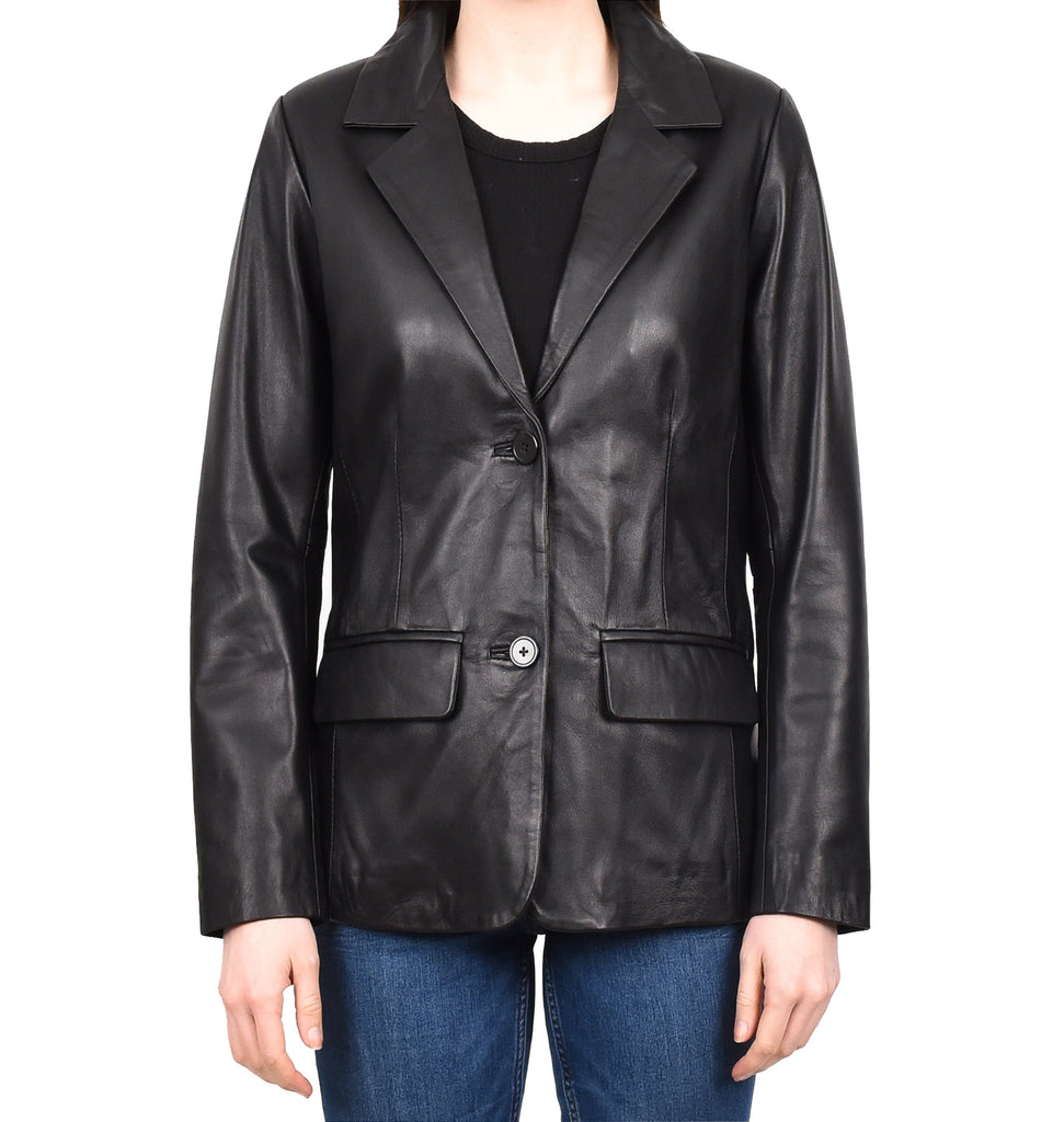 DR230 Women's Classic Blazer Leather Jacket Black 1