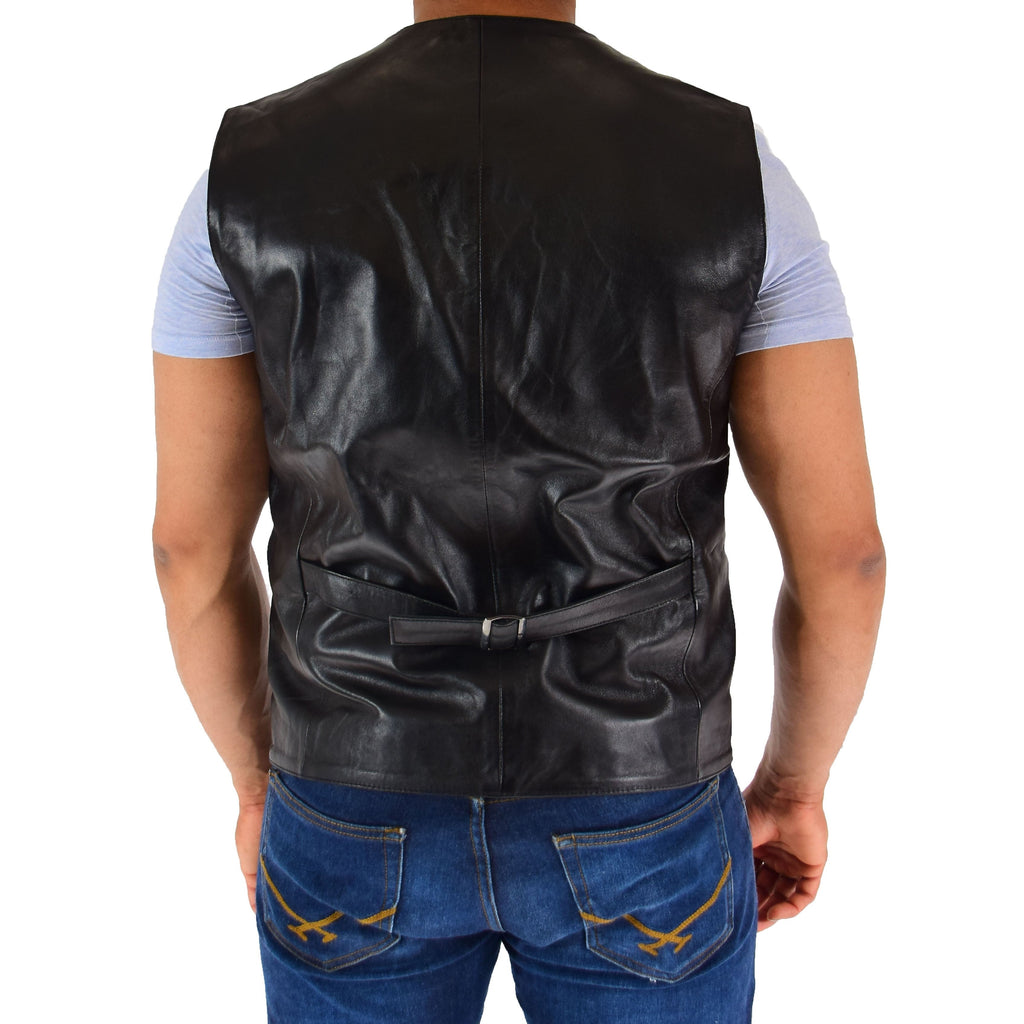 DR554 Men's Genuine Leather Gilet Vest Waistcoat Black 2