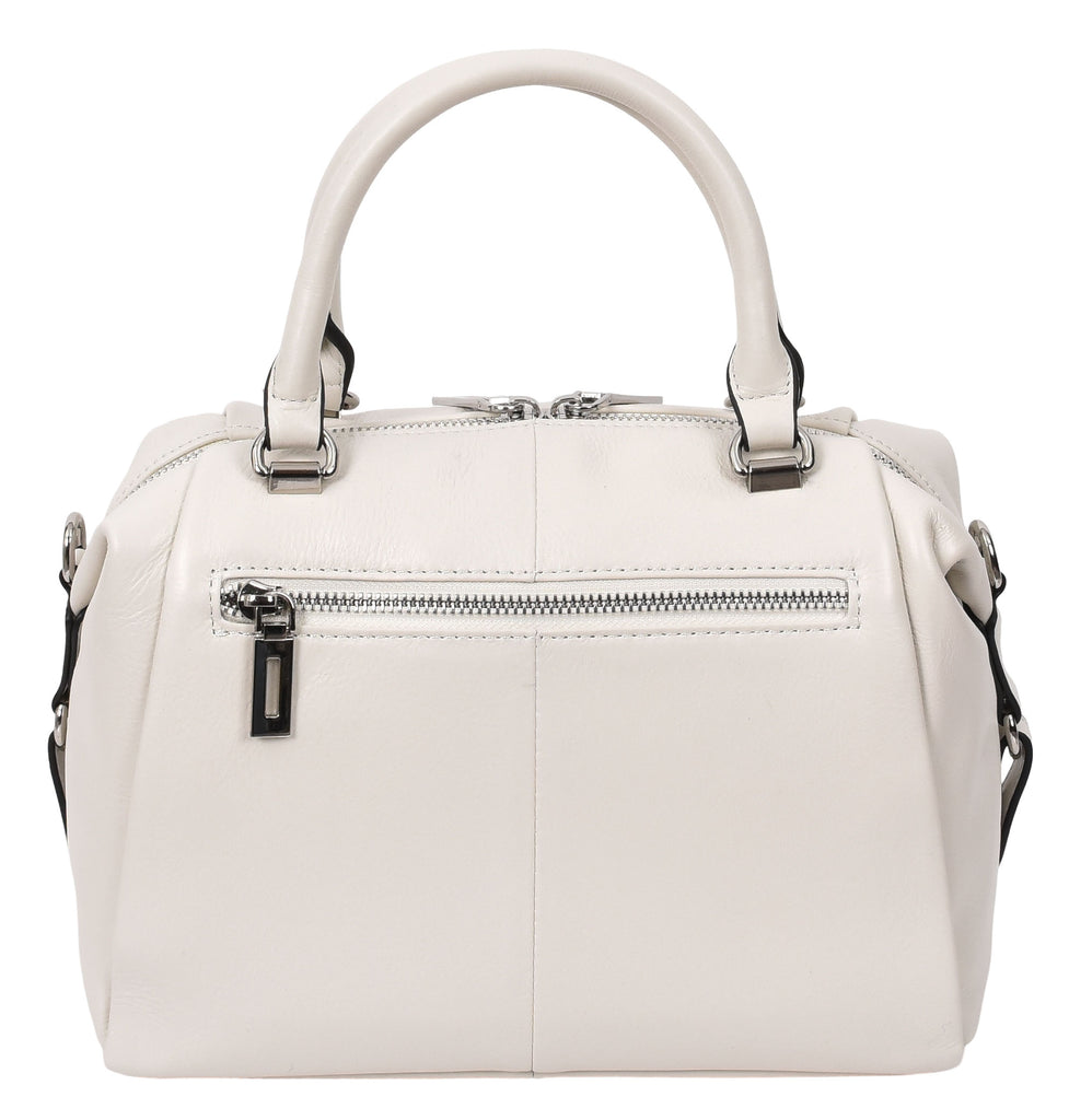 Edmonton Women Small Barrel Shape Leather Shoulder Handbag Ivory-2