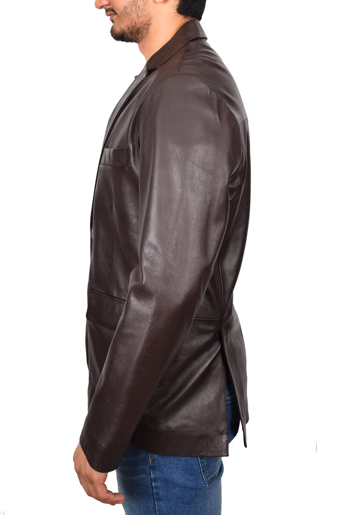 DR170 Men's Blazer Leather Jacket Brown 2