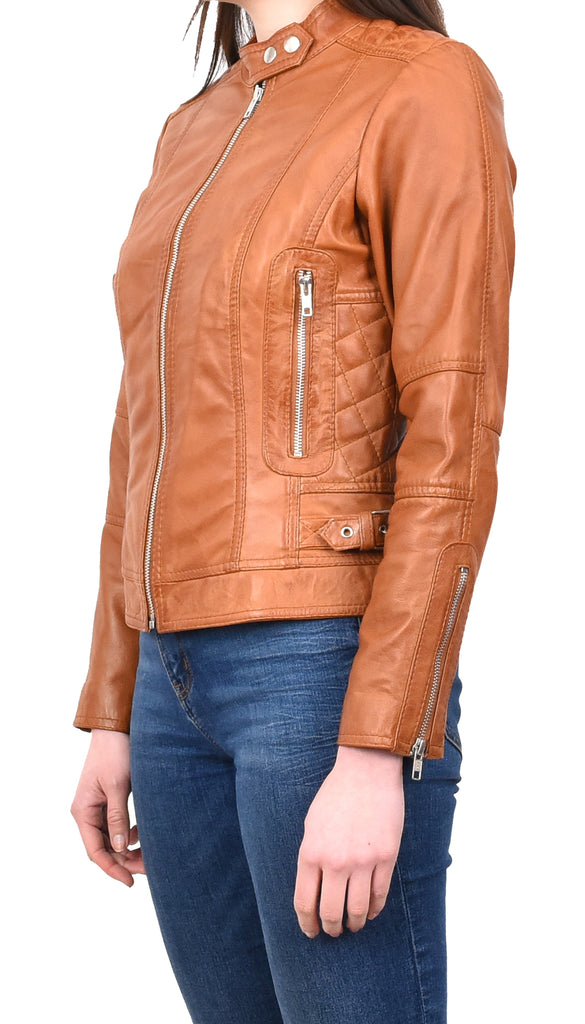 DR234 Women's Fitted Smart Leather Jacket Tan 2