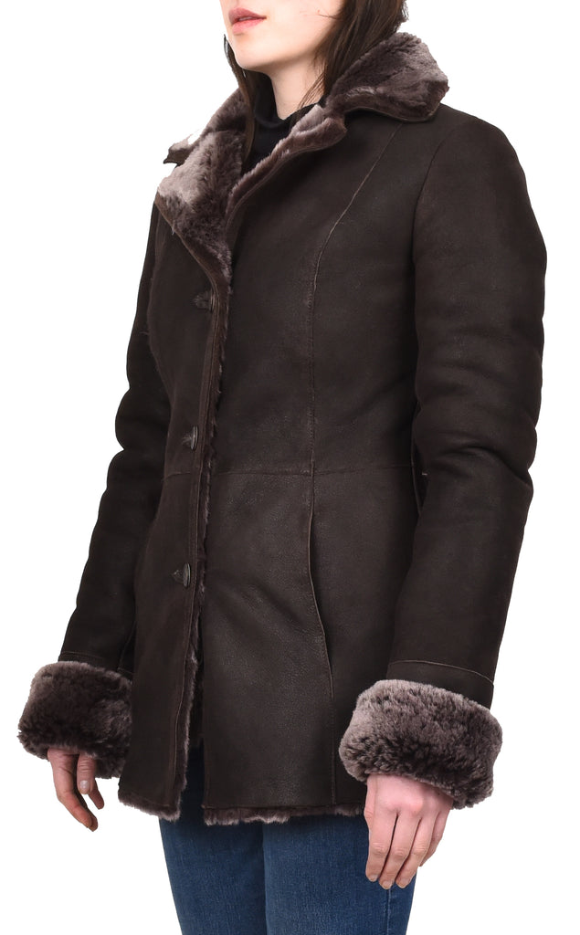 DR243 Women's Real Sheepskin Brown Brisa Jacket 6