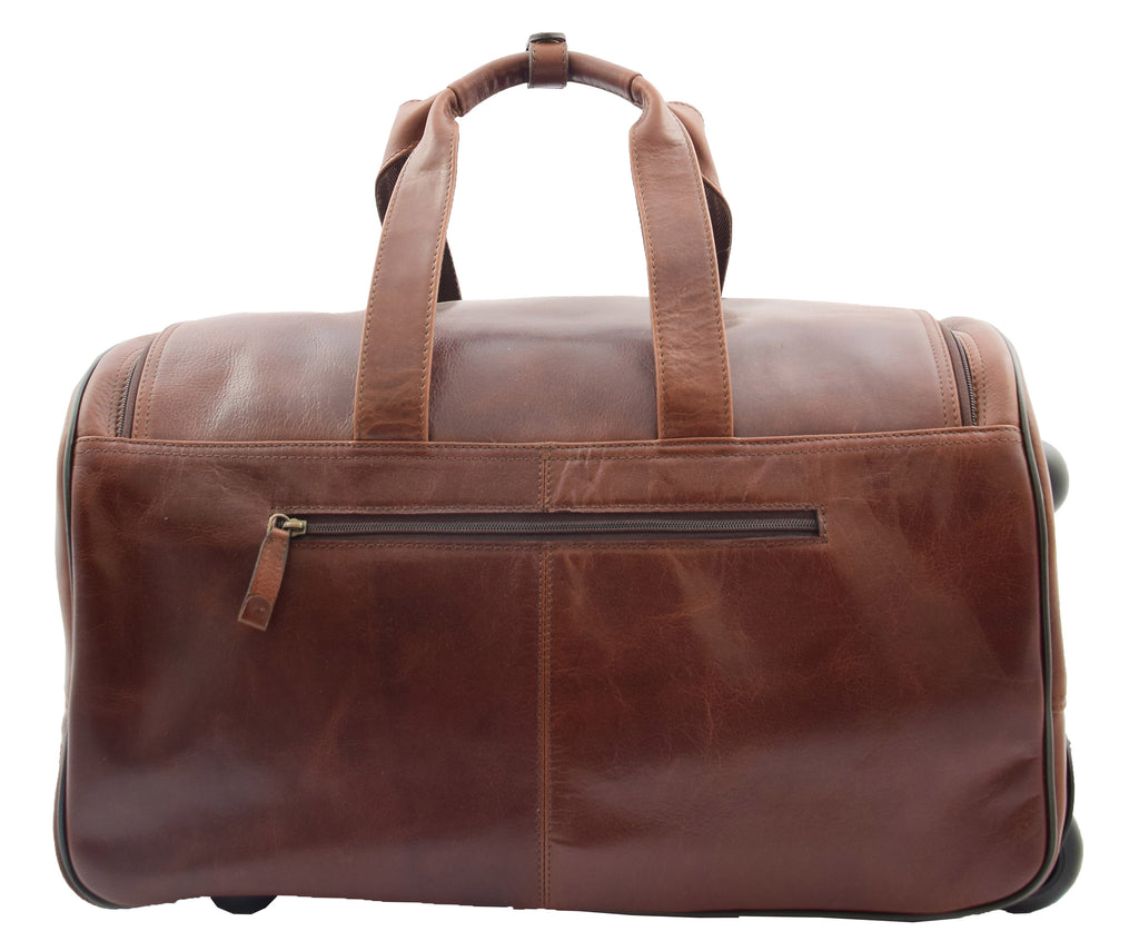 DR294 Real Leather Wheeled Holdall Duffle Bag Brown 2DR294 Real Leather Wheeled Holdall Duffle Bag Brown 3
