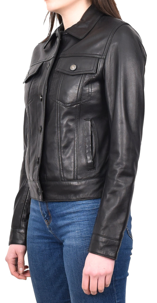 DR213 Women's Retro Classic Levi Style Leather Jacket Black 2