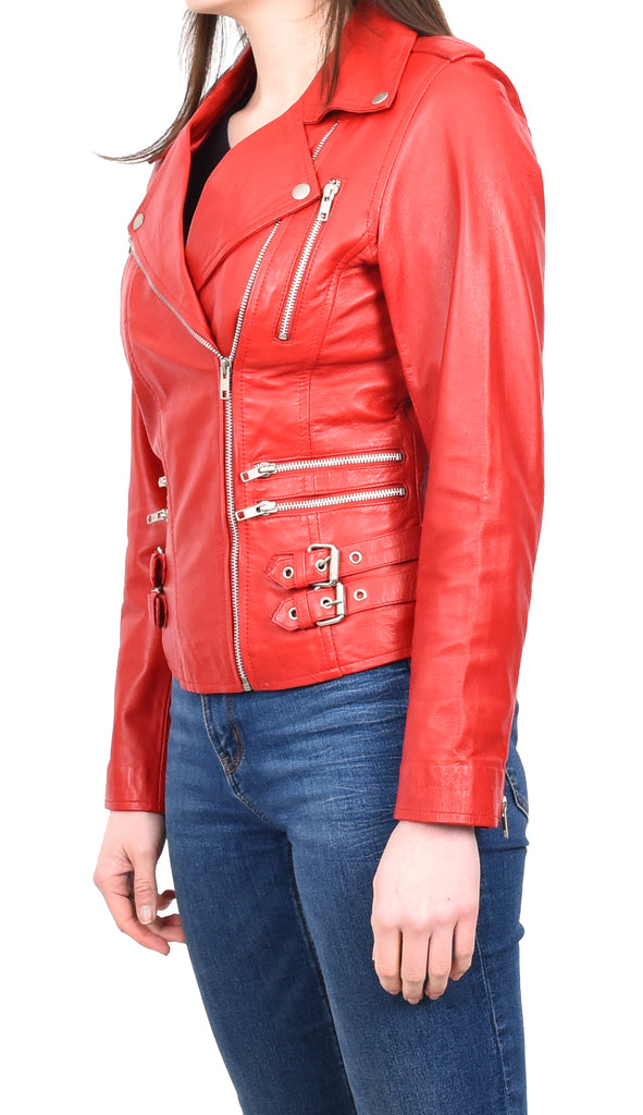 DR195 Women’s Trendy Biker Leather Jacket Red 2