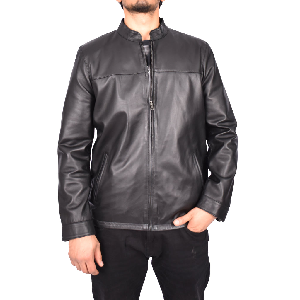 Men's Nappa Leather Classic Biker Jacket Black Eggert-2