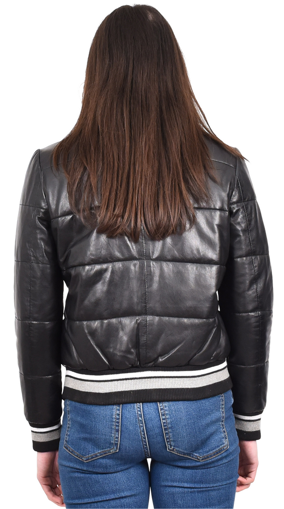 DR675 Ladies Genuine Leather Puffer Jacket Black 2