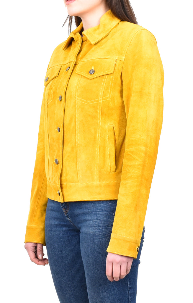 DR213 Women's Retro Classic Levi Style Leather Jacket Yellow 2