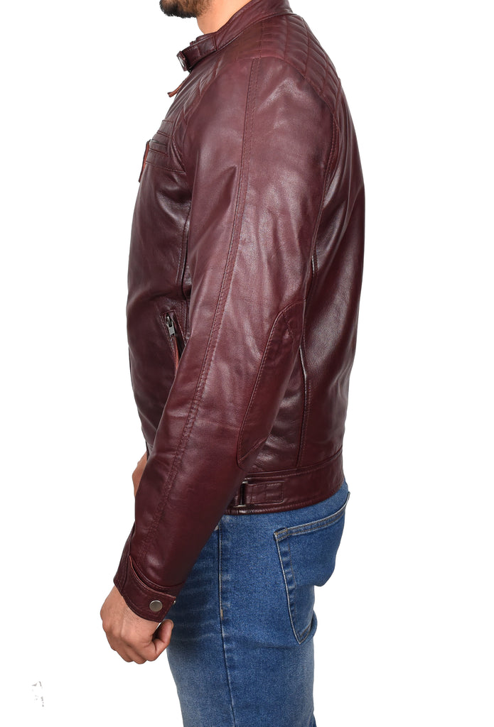 DR117 Men's Biker Leather Jacket Burgundy 2