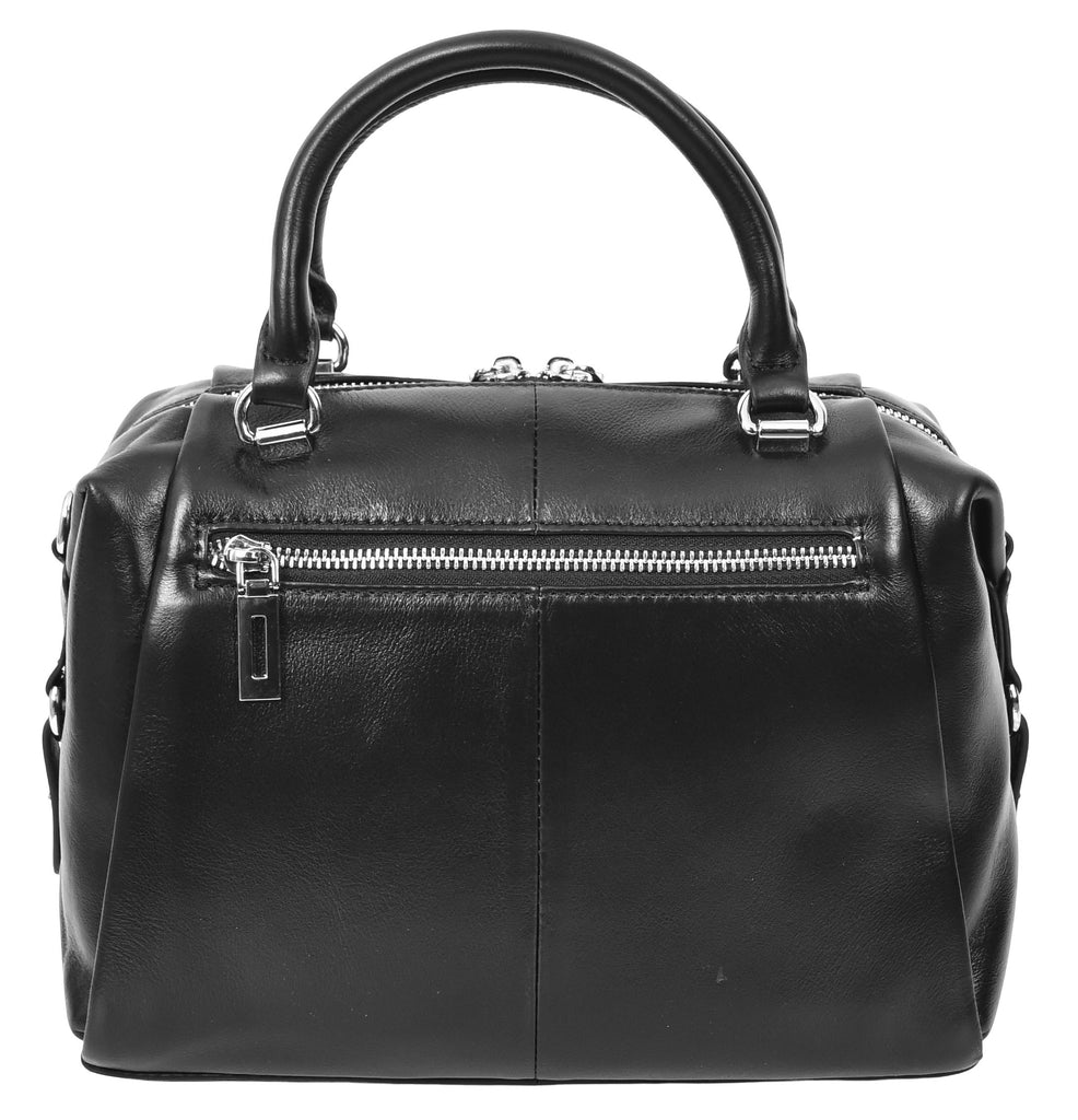 Edmonton Women Small Barrel Shape Leather Shoulder Handbag Black-2