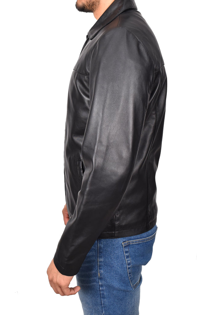 DR104 Men's Classic Zip Box Leather Jacket Black 2