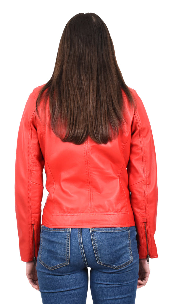 DR216 Women's Casual Smart Biker Leather Jacket Red 2