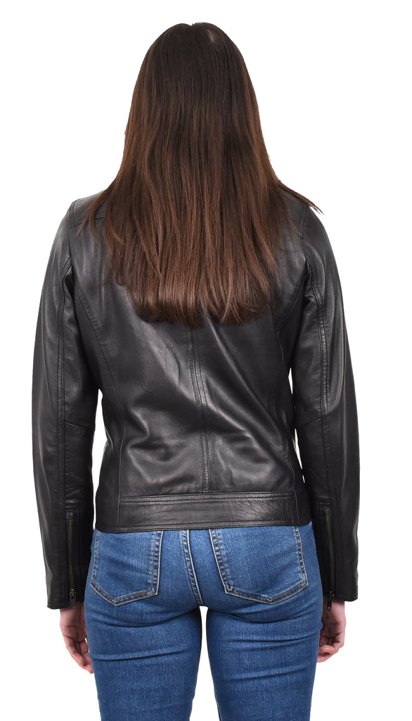 DR216 Women's Casual Smart Biker Leather Jacket Black 2