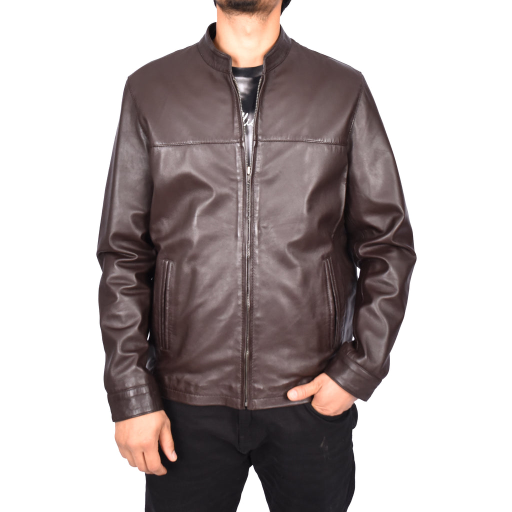 Men's Nappa Leather Classic Biker Jacket Brown Eggert-2