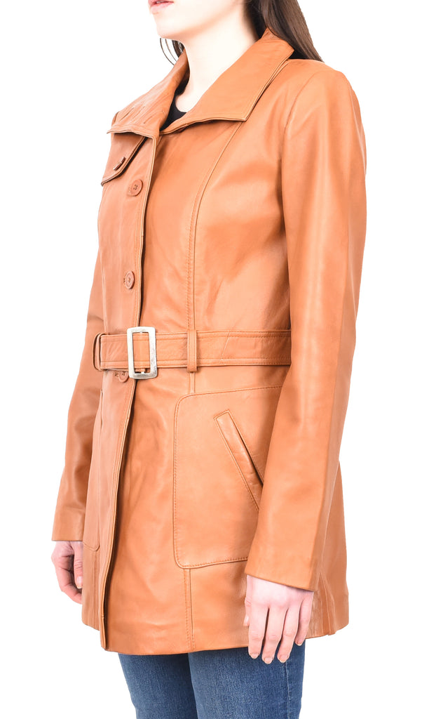 DR219 Women's Smart Winter Leather Coat Tan 2